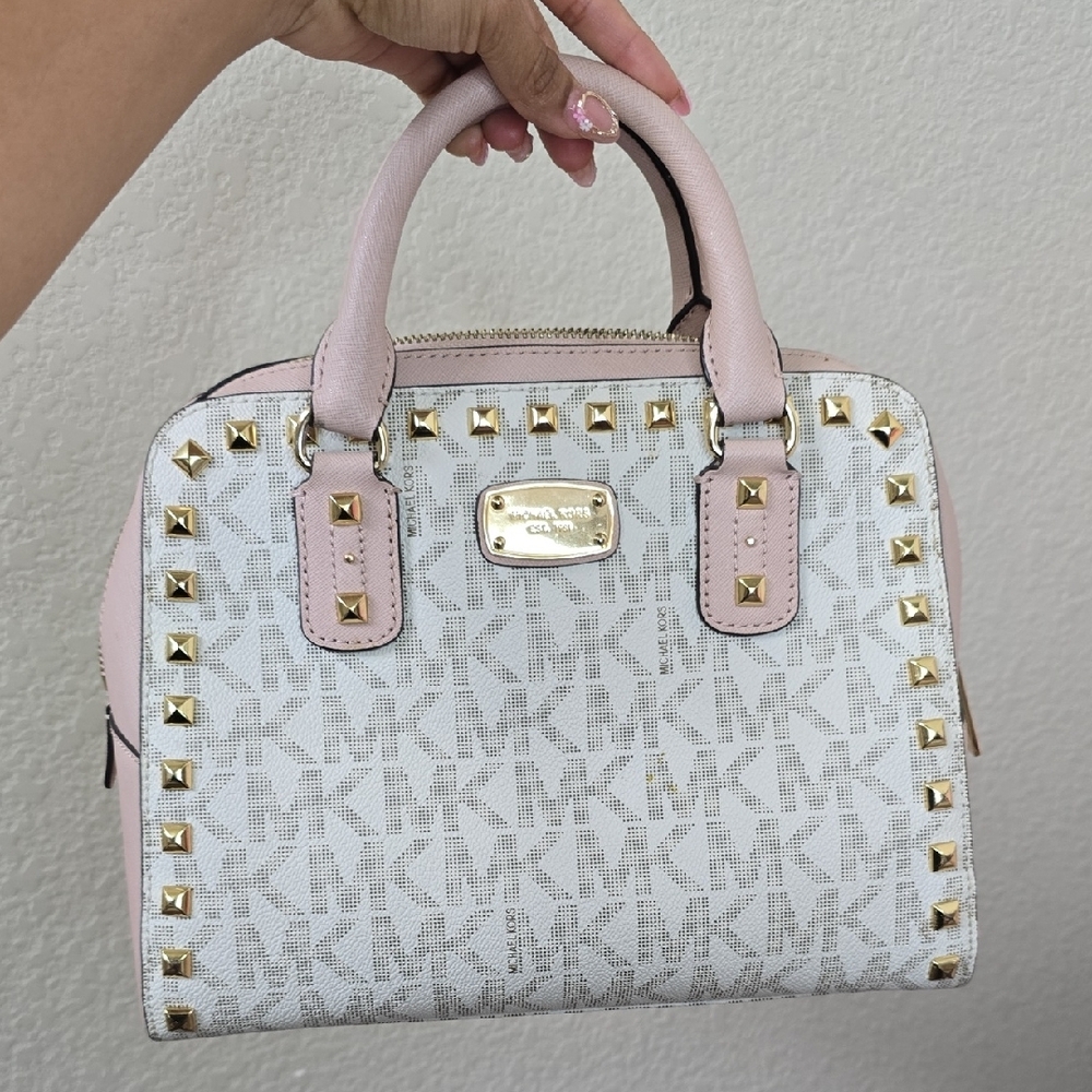 Michael Kors Pink and White Monogram Satchel